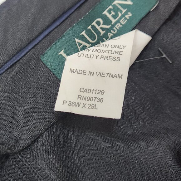 Lauren Ralph Lauren Wool Dress Pants Mens 36 Navy Blue Pleated Cuffed Work O13X - Picture 4 of 7